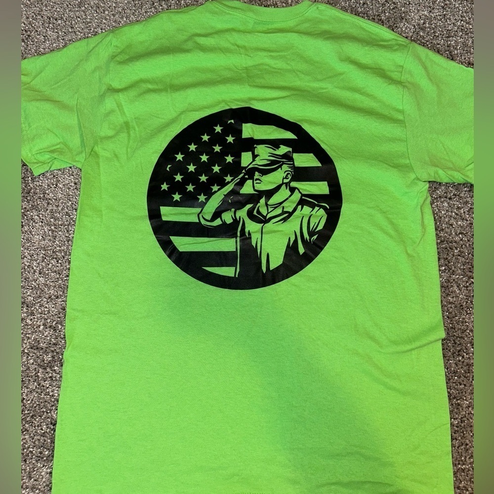 Military American flag lime green tshirt